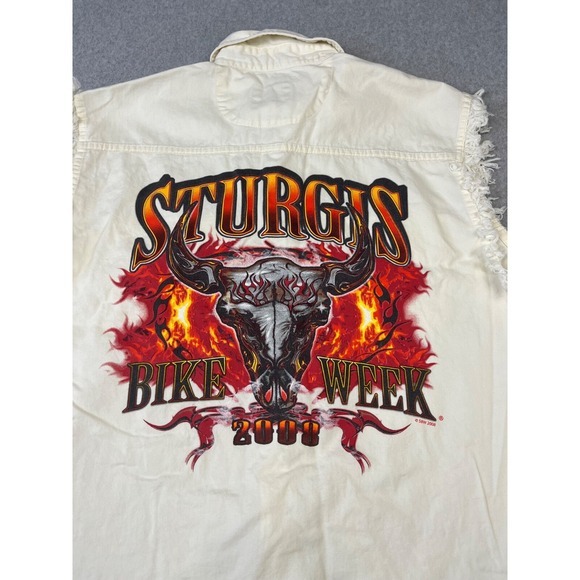 Sturgis Bike Week Sleeveless Shirt Mens XL Biege 2008 Button Up Thunder Threads - Picture 8 of 10